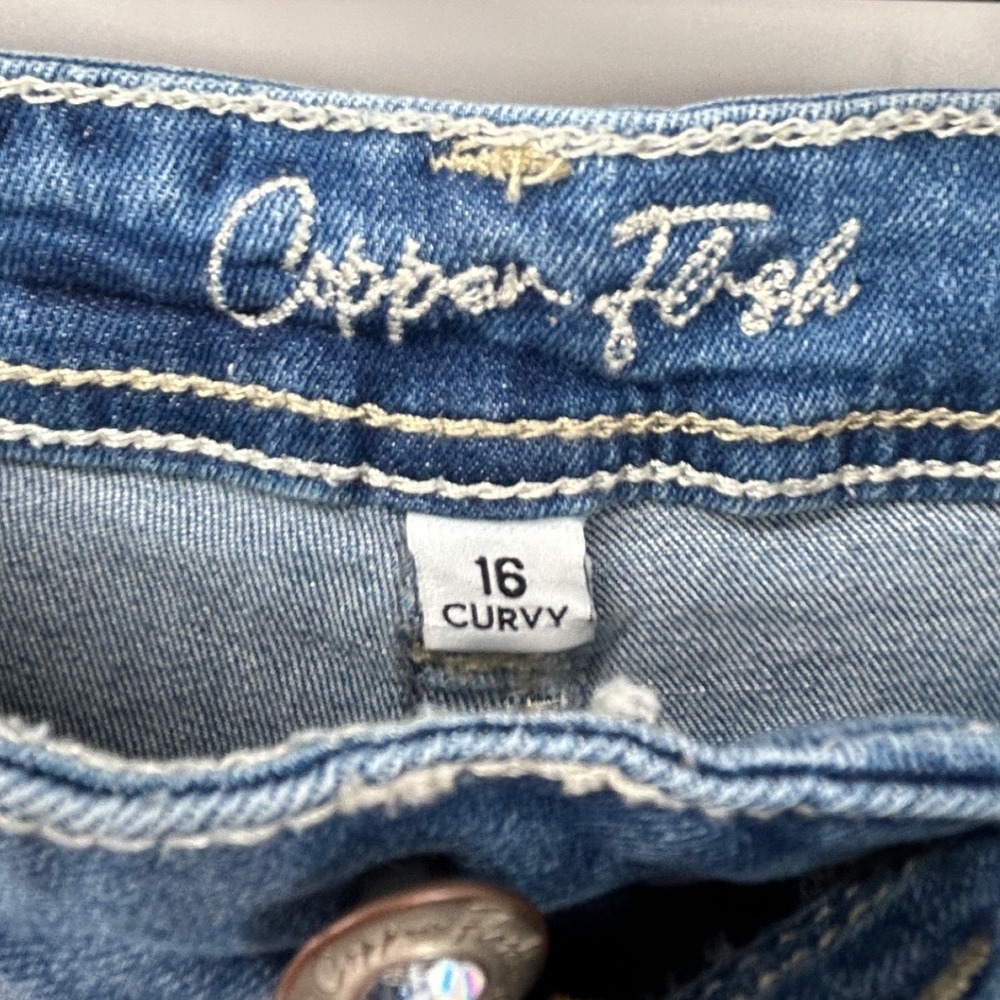 Copper Flash Curvy Denim Shorts Blue Medium Wash Embroidered Rhinestone Size 16 - Picture 3 of 6
